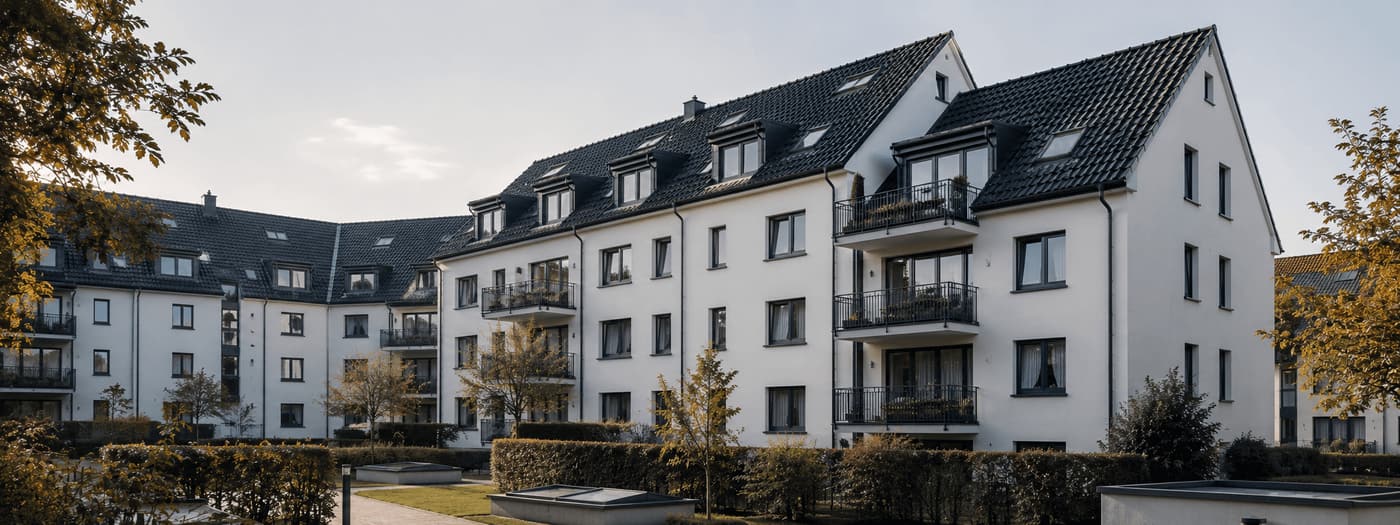 Managed residential apartment complex with clean rooflines